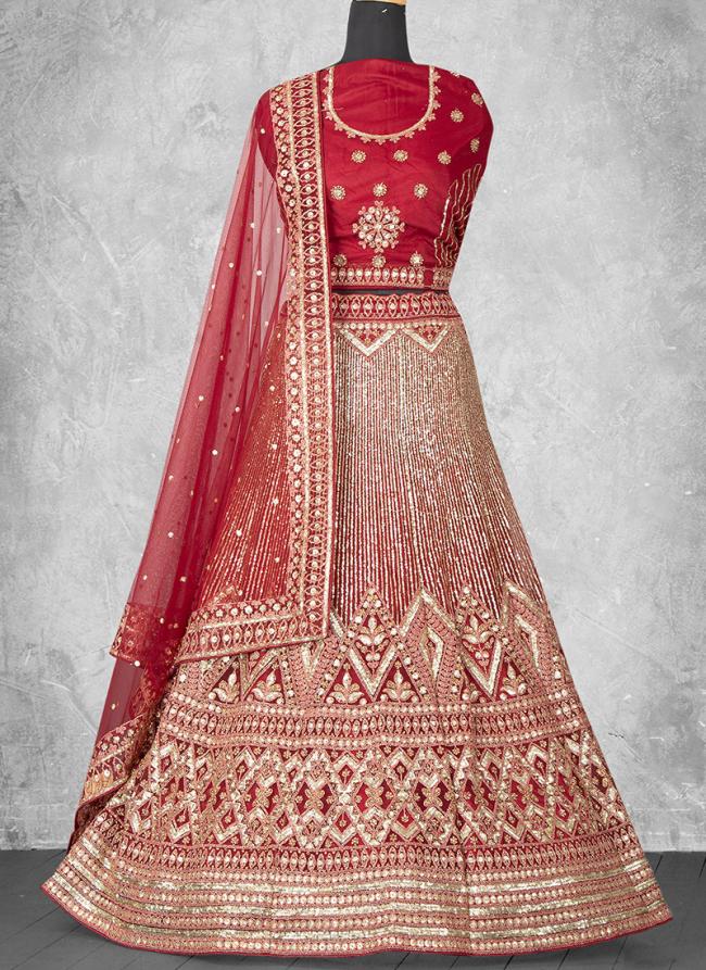 Net Red Wedding Wear Sequins Work Lehenga Choli